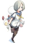  bad_id bad_pixiv_id beaker black_legwear cosplay flask gloves hair_ornament hair_over_one_eye hairclip hamakaze_(kantai_collection) hamakaze_(kantai_collection)_(cosplay) highres kantai_collection look-alike naruse_mai nishigaki_nana pantyhose pleated_skirt school_uniform serafuku short_hair short_sleeves simple_background skirt smile solo white_background white_gloves yuru_yuri 