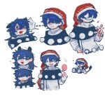  !? 1girl :3 alternate_hair_length_(longer) animal_ears black_capelet blue_eyes blue_hair blush_stickers book capelet chinese_commentary closed_mouth commentary_request doremy_sweet dream_soul dress empty_eyes full_body fur-trimmed_headwear fur_trim hair_between_eyes half-closed_eyes hand_up hat highres holding holding_book kemonomimi_mode l_fzxxxx long_hair long_sleeves looking_afar looking_at_viewer missing_headwear multiple_views nightcap no_eyes open_mouth pom_pom_(clothes) puffy_long_sleeves puffy_sleeves red_hat short_hair simple_background sitting smile speech_bubble surprised sweat tail teeth touhou turtleneck turtleneck_dress upper_body white_background white_dress 