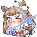  1girl :3 :d ;3 ;d almond_eye_(the_changer)_(umamusume) almond_eye_(umamusume) animal_ears animated animated_gif bare_shoulders black_bow blue_dress blue_eyes blue_gloves blue_hair blush_stickers bow braid brown_hair choker colored_inner_hair detached_sleeves diyap dress fang fingerless_gloves furrowed_brow glint gloves gradient_hair hair_bow hair_ornament hairband hairclip horse_ears horse_girl horse_tail lowres medium_hair multicolored_hair off-shoulder_dress off_shoulder official_art one_eye_closed red_bow shirt side_braid sidelocks simple_background smile sparkle sparkling_hair sticker_(medium) symbol-shaped_pupils tail thighhighs umamusume waist_bow white_background white_bow white_choker white_shirt white_sleeves white_thighhighs wink_star winking_(animated) x-shaped_pupils zettai_ryouiki 