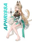  1girl absurdres animal_ear_fluff animal_ears antenna_hair aphrissa_(arknights) aqua_eyes arknights bare_shoulders barefoot blonde_hair blush breasts bright_pupils character_name chinese_commentary closed_mouth commentary_request feet fingerless_gloves fingernails full_body gloves green_gloves green_nails hand_on_own_thigh highres invisible_chair knees_together_feet_apart light_smile long_hair long_sleeves looking_at_viewer medium_breasts multicolored_eyes nail_polish simple_background sitting solo tail tail_raised toenail_polish toenails toes two-tone_eyes white_background white_pupils xiao_yanwei-scouleri yellow_eyes 