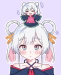  1girl bare_shoulders cho_kaguya-hime! commentary_request hair_ornament hair_stick highres japanese_clothes kahoi69804 kimono long_sleeves runami_yachiyo runami_yachiyo_(mini) runami_yachiyo_(tsukuyomi) simple_background umbrella_octopus white_hair 