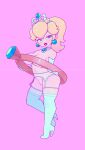  1girl absurdres areola_slip blonde_hair breasts brooch commentary earrings english_commentary frilled_garter_belt garter_belt heart heart-shaped_pupils high_heels highres jewelry large_breasts mario_(series) no_bra no_panties outtaattuo oversized_object pink_background ponytail princess_peach princess_peach_(wedding) ring seductive_smile smile solo sphere_earrings super_mario_odyssey symbol-shaped_pupils thighhighs tiara white_garter_belt white_thighhighs 