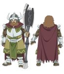  1boy armor armored_boots artist_request axe battle_axe beard belt boots breastplate brown_boots brown_eyes brown_gloves brown_hair cape clenched_hand closed_mouth dungeon_ni_deai_wo_motomeru_no_wa_machigatteiru_darou_ka dwarf facial_hair facing_away fake_horns fingerless_gloves from_behind full_beard full_body gareth_landrock gloves grey_armor helmet holding holding_axe horned_helmet horns male_focus medium_hair multiple_views official_art purple_cape second-party_source shoulder_armor simple_background spiked_helmet standing sword_oratoria tied_beard transparent_background turnaround weapon white_armor white_belt 