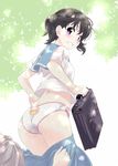  animal_print ass assisted_exposure back-print_panties bag bear_panties bear_print black_hair blush clenched_teeth dappled_sunlight from_behind grey_hair highres kuraue_hinata multiple_girls nagayori panties print_panties purple_eyes school_bag school_briefcase school_uniform serafuku skirt skirt_pull solo_focus sunlight teeth tripping twintails underwear white_panties yama_no_susume yukimura_aoi 