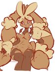  1girl animal_ears bonyonyo breasts female furry lagomorph long_ears lopunny mammal mega_evolution mega_lopunny mega_pokemon monochrome nintendo no_humans pok&eacute;mon pokemon rabbit sketch solo sweat towel video_games 