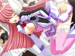  1girl 2000s_(style) 3boys all_fours blush boots breasts camera censored closed_eyes doggystyle en_ciel_rena female_masturbation game_asset gold_trim hetero kourin_tenshi_en_ciel_rena long_hair magical_girl masturbation medium_breasts mosaic_censoring multiple_boys nipples non-web_source official_art open_clothes open_mouth open_shirt panties panty_pull penis pink_hair public_indecency pussy_juice saitou_natsuki self-datamine sex sex_from_behind shirt skirt solo_focus thighhighs tomoe_rena underwear vaginal variant_set visual_novel_cg voyeurism white_panties 