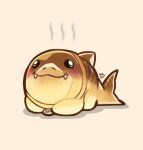  absurdres artist_name blush bread character_name closed_mouth commentary english_commentary fangs fangs_out fins fish_tail food food_focus hanjosi highres jeff_the_land_shark marvel marvel_rivals no_humans shark shark_fin shark_tail smile tail 