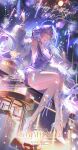  1girl absurdres alcohol alternate_breast_size_(larger) alternate_costume aqua_gem artist_name bar_(place) bare_shoulders birthday_cake blue_eyes blue_hair bow box breasts cake candle chair choker cleavage coat commentary_request commission crescent cup dress drinking_glass english_text eyelashes feathered_wings fingernails fire floating_hair food full_body fur-trimmed_coat fur_trim gem gift gift_box hair_between_eyes halo hand_on_own_knee hand_up happy_birthday head_wings heart high_heels highres holding holding_cup honkai:_star_rail honkai_(series) icing jewelry large_breasts leg_ribbon long_fingernails long_hair long_sleeves looking_at_viewer multicolored_hair nail_polish necklace on_table open_clothes open_coat pendant pink_ribbon puffy_long_sleeves puffy_sleeves purple_choker purple_dress purple_hair purple_nails raineemeow red_bow ribbon robin_(honkai:_star_rail) shoes short_dress sitting sleeveless sleeveless_dress smile solo sparkle stage stage_lights streaked_hair sun_symbol table teeth thai_commentary thigh_strap wavy_hair white_coat white_halo white_ribbon white_shoes wine wings 