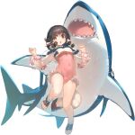  1girl ainu_clothes amazuyu_tatsuki animal_ears aquaplus arms_up artist_request aruruu aruruu_(getting_better) blush breasts brown_hair covered_navel dog_ears dog_tail feet fins fish_tail frilled_one-piece_swimsuit frills full_body game_asset gradient_eyes hair_between_eyes hair_over_shoulder hair_tubes hands_up highres leaning_back leg_up long_sleeves looking_at_viewer medium_hair multicolored_eyes official_alternate_costume official_art one-piece_swimsuit open_mouth orange_eyes pink_one-piece_swimsuit raised_eyebrows sandals see-through_clothes see-through_sleeves shark shark_tail sharp_teeth sidelocks simple_background small_breasts solo standing standing_on_one_leg swimsuit tail teeth thighs third-party_source toned toned_female transparent_background twintails utawarerumono utawarerumono:_lost_flag utawarerumono:_prelude_to_the_fallen 