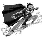  anthro barefoot cloak clothing comic digital_drawing_(artwork) digital_media_(artwork) dragonborn dungeons_&amp;_dragons halftone hi_res male manga monochrome reptile rhojin scales scalie simple_background sketch smeargle20 smile solo weapon 