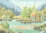  bare_tree commentary_request day forest landscape nagano_prefecture nature no_humans original outdoors painting_(medium) paruperu real_world_location scenery traditional_media tree watercolor_(medium) wetland 