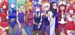  6+girls :d ahoge alcohol android animal_ears aqua_eyes aqua_hair ass_visible_through_thighs bartender baseball_cap beer betty_(va-11_hall-a) black_gloves black_hair black_skin black_thighhighs black_vest blonde_hair blue_choker blue_eyes blue_hair blue_leotard blue_sweater blue_tank_top bottle bow bowtie breasts brown_pants cat_ears choker closed_mouth cocktail_glass cocktail_shaker colored_skin commentary_request cowboy_shot cross cross_necklace cup dark-skinned_female dark_skin denim dorothy_haze dress drink drinking_glass fingerless_gloves glass glasses gloves green_eyes grey_pants grin hair_between_eyes hair_ornament hairband hairclip hand_on_own_hip hands_in_pockets hat heterochromia highres holding holding_bottle holding_cocktail_shaker holding_cup holding_drink holding_unworn_clothes holding_unworn_hat ice ice_cube id_card jacket jeans jewelry jitome joints kira_miki lab_coat large_breasts leotard long_hair long_sleeves looking_at_viewer mechanical_eyes mechanical_hands medium_breasts moai multicolored_skin multiple_girls multiple_views necklace necktie open_mouth orange_eyes pants pantyhose pink_eyes pleated_skirt plum prosthesis prosthetic_hand puffy_short_sleeves puffy_sleeves purple_eyes purple_hair purple_jacket purple_nails purple_shorts red_bow red_bowtie red_dress red_eyes red_hair red_necktie red_sweater ribbed_sweater robot_ears robot_joints sei_asagiri shirt short_hair short_sleeves shorts single_mechanical_eye skindentation skirt sleeveless sleeveless_dress smile stella_hoshii streaming-chan striped_clothes striped_hairband suzuki_ken'ya sweater tank_top teeth thighhighs tongs turtleneck turtleneck_sweater twintails unworn_hat unworn_headwear upper_teeth_only va-11_hall-a very_long_hair vest waving wavy_hair white_hair white_hat white_shirt white_skin 