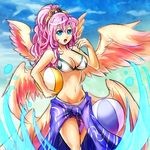  :o angel_wings archangel_metatron_(p&amp;d) ball beach beachball bikini blue_eyes blue_sky breasts cleavage cloud dashinoya day feathered_wings groin holding holding_ball large_breasts long_hair low_wings midriff multiple_wings navel open_mouth outdoors pink_hair ponytail puzzle_&amp;_dragons sarong sky solo swimsuit towel water wavy_hair white_bikini wings 