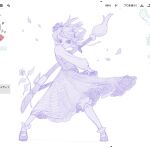  1girl autumn_leaves chunmarupi full_body hairband highres holding holding_sword holding_weapon konpaku_youmu leaf limited_palette monochrome sheath solo sword touhou unsheathing user_interface weapon weapon_on_back wind 