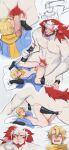  2boys abs anal bara beard bilingual_commentary blonde_hair commentary_request cursoulla earrings erection facial_hair highres holding_another's_legs jewelry large_pectorals large_penis long_hair male_focus male_penetrated male_pubic_hair migi_(yomi_no_tsugai) mixed-language_commentary multicolored_hair multiple_boys multiple_views muscular muscular_male navel navel_hair nipples pectorals penis pubic_hair red_hair sex sharp_teeth short_hair size_difference small_horns stomach_bulge teeth testicles two-tone_hair white_hair yaoi yomi_no_tsugai yuru_(yomi_no_tsugai) 