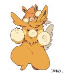  arms_up brown_eyes clenched_hands closed_mouth commentary full_body highres looking_at_viewer mamebato no_humans on_head open_mouth outstretched_arms pawmi pawmot pokemon pokemon_(creature) pokemon_focus pokemon_on_head simple_background smile untranslatable_commentary white_background 
