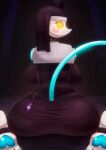 absurd_res anthro big_breasts big_butt black_clothing blinchosg blue_tail breasts butt clothed clothing darkner deltarune empty_eyes eyelashes feet felid female glowing glowing_eyes heart_pawpads hi_res kneeling looking_at_viewer looking_back looking_back_at_viewer machine mammal nun_habit nun_outfit pawpads rear_view religious_clothing robot robot_anthro rosy_cheeks solo tail tasque_manager undertale_(series) wide_hips yellow_eyes