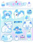 alcremie alcremie_(berry_sweet) alcremie_(mint_cream) alcremie_(salted_cream) alolan_vulpix apron arctic_fox blue_apron blue_background blue_bow blue_bowtie blue_eyes blue_fur blueberry blush bow bowtie cake candle cherry commentary cream cup drink english_text flower food fox frilled_apron frills fruit ghost highres lace_trim litwick macaron maid_apron maid_headdress marill multiple_tails no_humans one_eye_closed pachirisu pink_bow pink_bowtie pokemon pokemon_(creature) popplio reetjell sea_lion squirrel star_(symbol) tail two-tone_fur white_flower white_fur 