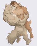4_toes 5_fingers absurd_res anthro biped canid canine canis claws diggs_(drunkennoodler) drunkennoodler duo feet fingers hi_res humanoid_hands kissing leek_(drunkennoodler) male male/male mammal muscular muscular_anthro muscular_male mustelid nipples nude_male otter standing toes wolf