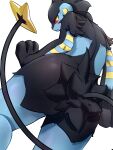 2026 absurd_res ambiguous_gender anthro anthrofied big_butt biped black_body black_fur blue_body blue_fur butt felid fur generation_4_pokemon hi_res looking_at_viewer looking_back luxray mammal mimideu64931 nintendo nude nude_anthro pokemon pokemon_(species) simple_background solo standing tail yellow_body yellow_fur