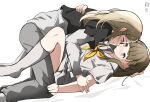  2girls black_bow black_shirt bow braid breast_pocket brown_hair center-flap_bangs commentary dress eye_contact grey_pants hair_bow hasu_no_sora_school_uniform highres kachimachi_kosuzu layered_shirt layered_sleeves llb long_hair long_sleeves looking_at_another love_live! love_live!_hasu_no_sora_jogakuin_school_idol_club multiple_girls neckerchief oomichi_hiromi pants pocket sailor_collar school_uniform shirt short_over_long_sleeves short_sleeves side_braids simple_background summer_uniform translation_request virtual_youtuber white_background white_dress white_sailor_collar white_shirt yellow_neckerchief yukadon yuri 