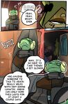 absurd_res anthro brradett canid canine clothed clothing colored comic dialogue digital_media_(artwork) english_text female fox fur green_eyes group hi_res horn kat_(irresistable) lernie_(brradett) mammal scalie speech_bubble tail text trio yellow_eyes