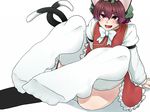  animal_ears ass blush brown_hair cat_ears cat_tail chen feet implied_footjob naughty_face nicutoka open_mouth panties pov_feet red_eyes sexually_suggestive short_hair sitting skirt smile socks tail touhou underwear white_panties 