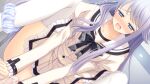  1boy 1girl black_bow black_bowtie blue_eyes blue_panties bow bowtie braid buttons ceiling censored clothed_sex cowgirl_position cum cum_in_pussy double_bowtie dutch_angle frilled_sleeves frills from_below game_asset grey_bow grey_bowtie hair_bow half-closed_eyes hands_on_another's_stomach indoors juliet_sleeves leaning_forward long_hair long_sleeves m_legs mosaic_censoring nishimata_aoi non-web_source official_art open_mouth panties panties_around_one_leg penis plaid_bow plaid_bowtie plaid_clothes puffy_sleeves purple_hair sailor_collar school_uniform self-datamine shirt single_braid sitting sitting_on_person skirt spread_legs straddling thighhighs tsuki_ni_yorisou_otome_no_sahou_2 underwear v_arms white_bow white_sailor_collar white_shirt white_skirt white_thighhighs youkadou_sakuri 
