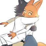 4_fingers anthro barbell_piercing belt black_belt bottomwear boyfriend/girlfriend canid canine canis canon_couple canonical_scene clothing colored_sketch diane_foxington dreamworks duo eyebrow_piercing facial_piercing female fingers fox fur green_eyes grey_body grey_bottomwear grey_clothing grey_fur grey_pants jacket jingran1310000 khaki_pants male mammal mr._wolf_(the_bad_guys) orange_body orange_fur pants piercing red_fox romantic romantic_couple simple_background sketch surprise_hug surprised the_bad_guys topwear true_fox white_background white_clothing white_dress_shirt white_jacket white_topwear wolf