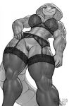 anthro big_breasts bra breasts clothing cobra eyelashes female garter_belt garter_straps genitals hand_on_hip hi_res legwear lingerie low-angle_view midriff muscular muscular_anthro muscular_female muscular_thighs rawslaw5 reptile scalie sketch snake snake_hood solo stockings thick_thighs underwear vulva