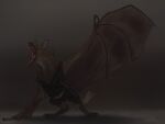  2020 bat bat_ears black_claws bodily_fluids brown_arms brown_body brown_legs brown_tail brown_wings claws feral grey_background kelenkenwithfangs male mammal open_mouth raised_wings saliva simple_background solo tail teeth tongue werebat werecreature wings 