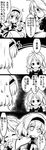  2girls 4koma :d :o ahoge alice_margatroid book braid comic commentary doll futa_(nabezoko) greyscale hair_ornament hair_ribbon hairband hand_on_another's_shoulder highres holding izayoi_sakuya knife lolita_hairband long_hair maid maid_headdress monochrome multiple_girls open_mouth perfect_cherry_blossom ribbon scarf shanghai_doll short_hair smile steam sweat touhou translated twin_braids v-shaped_eyebrows |_| 