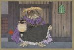 2020 abarewanko ambiguous_gender amphibian anthro asian_mythology beaded_jewelry beaded_necklace beads biped black_clothing black_robe cape claws clothed clothed_anthro clothing detailed_background digital_media_(artwork) east_asian_mythology feet finger_claws frog hat headgear headwear holding_object japanese_description japanese_mythology japanese_text jewelry lamp lantern markings membrane_(anatomy) mythology necklace paper_lantern purple_cape purple_clothing robe solo spots spotted_body spotted_skin standing text toe_claws toes torn_clothing wall_(structure) webbed_feet wood wood_wall yokai