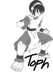  amputee anklet asian_clothes avatar avatar:_the_last_airbender barefoot belt black_hair feet giant_feet jewelry nickelodeon open_mouth scar squatting toes toph_bei_fong 
