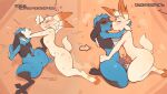 absurd_res animal_genitalia animal_penis anthro anthro_on_anthro anus balls before_and_after biped black_tail blue_body blue_fur bodily_fluids canine_genitalia canine_penis chastity_cage chastity_device cross-popping_vein eyes_closed fight french_kissing fur generation_4_pokemon generation_8_pokemon genitals get_along_cage heart_symbol hi_res kissing lipsticking male male/male nepentz nintendo orange_body orange_fur penile penis penises_touching pokemon pokemon_(species) riolu saliva scorbunny sequence sheath side_view sweat tail text white_body white_fur x_anus