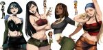  4girls arm_behind_head arm_support arm_up armpits bandana belt black_belt black_choker black_lips black_nails black_shirt black_skirt blonde_hair blue_bandana blue_eyes blue_eyeshadow blue_sleeves breasts brown_eyes brown_hair brown_pantyhose brown_skirt cellphone choker cleavage clenched_teeth collarbone commentary courtney_(total_drama) crop_top crossed_arms dark-skinned_female dark_skin detached_sleeves english_commentary eyeshadow fingernails green_eyes green_hair green_pants green_shorts green_sleeves grey_eyes gwen_(total_drama) heather_(total_drama) hex_mamaso highres holding holding_phone large_breasts lindsay_(total_drama) linea_alba long_fingernails long_hair looking_at_viewer makeup medium_breasts medium_hair midriff multicolored_hair multiple_girls navel o-ring o-ring_top official_art_inset one_eye_closed pants panty_straps pantyhose parted_lips phone red_eyeshadow red_shirt red_tube_top reference_inset sharp_fingernails shirt short_shorts shorts simple_background skirt sleeves_rolled_up smartphone strapless stretching tank_top teeth total_drama tube_top twisted_torso two-tone_hair two-tone_sleeves very_dark_skin white_background 