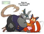 anthro anthrofied belly blush cuddling domestic_cat duo ear_piercing ear_ring felid feline felis heart_(mad_rat_dead) mad_rat_(mad_rat_dead) mad_rat_dead male male/male mammal murid murine nippon_ichi_software overweight peppermintsrb2 piercing rat ring_piercing rodent sharp_teeth smile smirk teeth