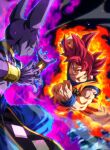  2boys animal_ears aura beerus black_nails blue_pants blue_sash blue_shirt cat_boy cat_ears clenched_hands closed_mouth colored_skin commentary_request dougi dragon_ball dragon_ball_super duel furry furry_male looking_at_another male_focus multiple_boys muscular muscular_male open_mouth orange_shirt pants purple_skin red_eyes red_hair rom_(20) sash shirt smile son_goku spiked_hair super_saiyan super_saiyan_god teeth wristband 