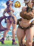  1girl abs absurdres animal_ears ass ass_visible_through_thighs bare_legs boots breasts brown_boots brown_eyes brown_hair crop_top dark-skinned_female dark_skin evanleaves full_body highres horse_ears horse_girl horse_tail indie_virtual_youtuber kneepits large_breasts legs looking_at_viewer midriff multicolored_hair multiple_views muscular muscular_female navel shoes solo standing stomach tail tail_through_clothes thick_thighs thighs tomoe_umari virtual_youtuber white_hair 