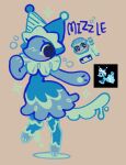  1girl animal_hands black_eyes blue_skin blush bubble carrot_andlemon colored_skin commentary deltarune digitigrade elemental_(creature) english_commentary eyelashes furry furry_female hat highres jester_cap mizzle_(deltarune) reference_inset ruffled_collar solo sparkle star_(symbol) tail utdr_(toby_fox) water_cooler water_cooler_(deltarune) water_elemental 