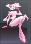 4_arms angel_dust animal_humanoid anthro arachnid arachnid_humanoid arthropod arthropod_humanoid butt chest_tuft choker choker_only demon eyebrows freckled_knee freckled_legs freckled_shoulders freckles gold_(metal) gold_tooth hand_on_leg hazbin_hotel hellaverse hi_res humanoid jewelry male multi_arm multi_limb necklace necklace_only nude pose raised_eyebrow simple_background sitting solo spider_feet striped_body stripes tuft unknown_artist