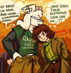 2026 2_horns aged_up ambiguous_gender ambiguous_human anthro asriel_dreemurr biped boss_monster_(undertale) bovid brown_hair caprine chara_(undertale) clothed clothing confusion cute_fangs deltarune detailed_background dialogue digital_drawing_(artwork) digital_media_(artwork) duo english_text eyewear fangs floppy_ears fur glasses goat hair horn human human_on_anthro inner_monologue interspecies male male/ambiguous male_anthro mammal outside question_mark qwizibo red_eyes scut_tail short_hair short_tail snout speech_bubble tail talking_to_another teeth text thinking thought_bubble undertale undertale_(series) wearing_glasses white_body white_fur white_horn