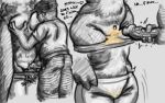absurd_res anthro any-low-be avian bodily_fluids breast_play breast_squish breast_suck breasts clitoris clothed clothed_anthro clothed_female clothed_sex clothing cum cum_on_clothing dialogue duo english_text feathered_wings feathers female genital_fluids genitals hi_res human larger_female male male/female mammal masturbation monochrome monster partially_clothed sex size_difference sketch smaller_male squish sucking text vulva wings
