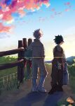  2boys animal animalization bakugou_katsuki blonde_hair blue_sky boku_no_hero_academia boots brown_overalls brown_shoes carrying carrying_under_arm check_clothing chihuahua clinging clothed_animal clothing_request collared_jacket colored_shoe_soles colorful_clouds commentary_request fence from_behind full_body gloves gradient_sky grass green_hair grey_boots grey_gloves grey_jacket grey_pants grey_shirt heel_up height_difference highres holding horizon jacket knee_boots lens_flare male_focus midoriya_izuku multiple_boys nao_(n_sai_ao) object_request official_alternate_costume outdoors overalls pants pants_tucked_in partial_commentary person_and_animalization pocket post_and_rail_fence red_shoes road shadow sheep shirt shoe_soles shoes short_hair side-by-side sky sleeves_rolled_up spiked_hair standing sunlight suspenders walking wooden_fence yellow_sky 