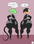 12_oz._mouse adult_swim afro aliasing anthro armwear artist_logo artist_name belt blush boots bovid bulge caprine cartoon_network clothing detailed_bulge dialogue digital_media_(artwork) duo ear_piercing ear_ring elbow_gloves emanata english_text erection eyelashes femboy fitzboi flash_emanata footwear fur genital_outline genitals gloves green_body green_fur hand_on_hip handwear hi_res high_heeled_boots high_heels horn jasper_(imdajasperbaby) legwear leotard logo male mammal mouse mouse_fitzgerald murid murine penis penis_outline piercing ring_piercing rodent sheep shoes signature small_waist speech_bubble tail tan_body tan_fur text thatdawgmurray thick_thighs thigh_boots thigh_highs throbbing throbbing_penis wasp_waist whiskers wide_hips