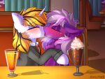 alcohol bat_pony beverage blush cafe cocktail coffee container cup curtains dairy_products duo equid equine eyes_closed fan_character female feral food french_kissing furniture glass goblet hasbro hi_res horn horse inside kiss_on_the_lips kissing male male/female mammal mlp_g4 my_little_pony pony ship sitting sofa sunset table vehicle watercraft whipped_cream yuris_(artist)