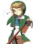  blonde_hair blue_eyes blush link muse_(rainforest) one_eye_closed pointy_ears rope smile the_legend_of_zelda 