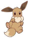 ambiguous_gender brown_body brown_fur chest_tuft chompubite eevee feral fluffy fluffy_tail fur generation_1_pokemon head_tuft long_ears looking_at_viewer lying nintendo on_back paws pokemon pokemon_(species) simple_background solo spread_legs spreading tail tuft white_background