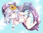  bikini bracelet green_eyes innertube jewelry kantai_collection looking_at_viewer monster necklace sandals shinkaisei-kan silver_hair solo swimsuit tentacles turret wo-class_aircraft_carrier yamadori_ofuu 