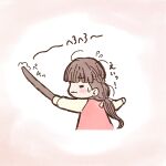  1girl :3 =_= animification braid brown_hair closed_eyes closed_mouth commentary_request flying_sweatdrops hair_ribbon half_up_braid holding long_hair love_live! love_live!_superstar!! low_twintails nanase_itsuki real_life ribbon simple_background smile solo suzuhara_nozomi_(voice_actor) twintails voice_actor white_background white_ribbon 